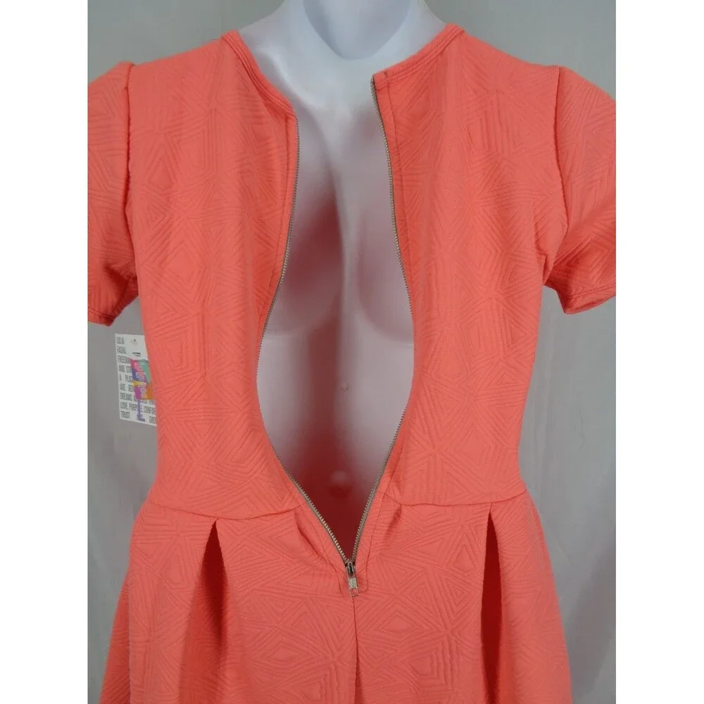 LuLaRoe Amelia Coral Dress Size Large Textured Geometric Triangle Diamond New - Picture 7 of 11